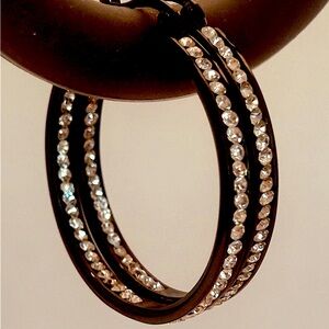 NWT Inside Out Crystal Black Hoop Earrings 💜